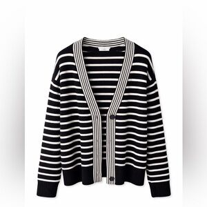 Bagatelle Striped Cardigan Black White Coastal Grandpa‎ Chic Knit- Large